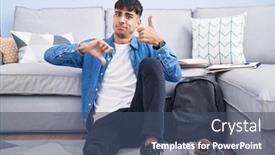  Presentation with floor - Theme consisting of young-hispanic-man-sitting background and a ocean colored foreground