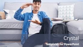  Presentation with university - Presentation theme consisting of young-hispanic-man-sitting background and a  colored foreground