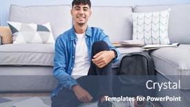  Presentation with floor - Slide set featuring young-hispanic-man-sitting background and a  colored foreground