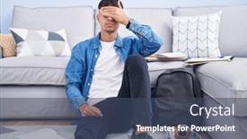  Presentation with floor - Presentation design consisting of young-hispanic-man-sitting background and a  colored foreground