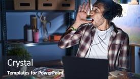  Presentation with art - Presentation theme enhanced with young-hispanic-man-sitting background and a tawny brown colored foreground