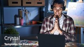  Presentation with praying hands - Slide deck having young-hispanic-man-sitting background and a tawny brown colored foreground