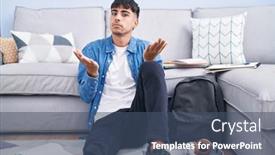  Presentation with floor - Slides featuring young-hispanic-man-sitting background and a ocean colored foreground