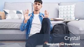  Presentation with floor - Presentation consisting of young-hispanic-man-sitting background and a  colored foreground