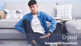  Presentation with back pain - PPT theme featuring young-hispanic-man-sitting background and a  colored foreground