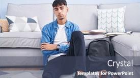  Presentation with floor - Presentation design having young-hispanic-man-sitting background and a ocean colored foreground