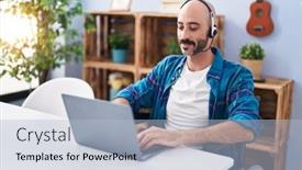  Presentation with wheelchair - Slide set with young-hispanic-man-sitting background and a  colored foreground