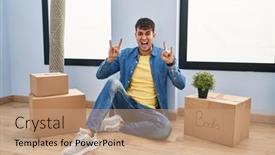  Presentation with rock star - PPT layouts featuring young-hispanic-man-sitting background and a coral colored foreground