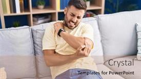  Presentation with hispanic - PPT theme consisting of young-hispanic-man-sitting background and a coral colored foreground