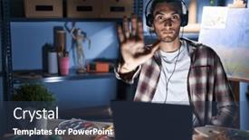  Presentation with sing - Presentation theme consisting of young-hispanic-man-sitting background and a  colored foreground