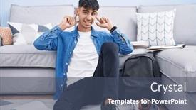  Presentation with ears - Theme having young-hispanic-man-sitting background and a ocean colored foreground