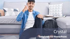  Presentation with nose - Presentation design consisting of young-hispanic-man-sitting background and a ocean colored foreground