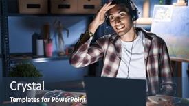  Presentation with far away - Slide set having young-hispanic-man-sitting background and a ocean colored foreground