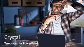  Presentation with creativity - Presentation design having young-hispanic-man-sitting background and a tawny brown colored foreground