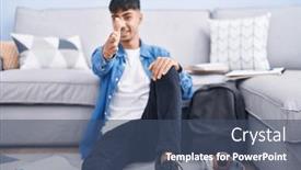  Presentation with friendly - Presentation theme having young-hispanic-man-sitting background and a  colored foreground