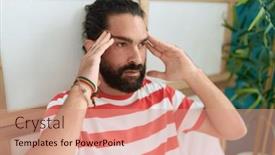  Presentation with headache - Theme consisting of young-hispanic-man-sitting background and a  colored foreground