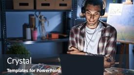  Presentation with art - Presentation theme with young-hispanic-man-sitting background and a tawny brown colored foreground