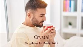  Presentation with coffee - Slide deck consisting of young-hispanic-man-smelling-coffee background and a lemonade colored foreground