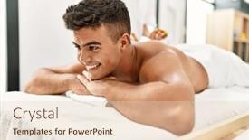  Presentation with gold man smile - PPT theme enhanced with young-hispanic-man-smiling-confident background and a lemonade colored foreground