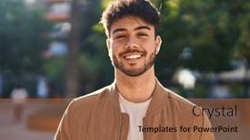 Presentation with hispanic heritage celebration - PPT theme enhanced with young-hispanic-man-smiling-confident background and a coral colored foreground