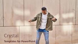  Presentation with dancing music grass - Slide set featuring young-hispanic-man-smiling-confident background and a soft green colored foreground