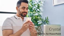  Presentation with candle - Presentation theme consisting of young-hispanic-man-smiling-confident background and a coral colored foreground