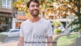  Presentation with gold man smile - PPT theme featuring young-hispanic-man-smiling-confident background and a lemonade colored foreground