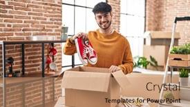  Presentation with new home - Slides consisting of young-hispanic-man-smiling-confident background and a coral colored foreground