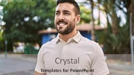  Presentation with confident - Presentation theme featuring young-hispanic-man-smiling-confident background and a light gray colored foreground