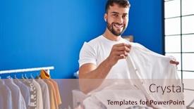  Presentation with laundry room - Theme enhanced with young-hispanic-man-smiling-confident background and a coral colored foreground
