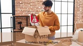  Presentation with new home - Slide deck featuring young-hispanic-man-smiling-confident background and a coral colored foreground