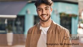  Presentation with gold man smile - Slides consisting of young-hispanic-man-smiling-confident background and a  colored foreground