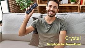  Presentation with confident - Slides having young-hispanic-man-smiling-confident background and a violet colored foreground