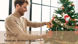  Presentation with christmas tree - PPT theme enhanced with young-hispanic-man-smiling-confident background and a coral colored foreground