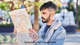  Presentation with city map - Presentation theme enhanced with young-hispanic-man-smiling-confident background and a light blue colored foreground