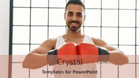  Presentation with boxing - PPT layouts enhanced with young-hispanic-man-smiling-confident background and a coral colored foreground
