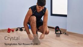  Presentation with shoe - PPT theme featuring young-hispanic-man-smiling-confident background and a coral colored foreground