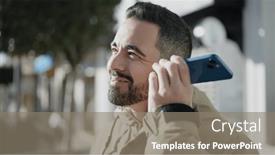  Presentation with audio - PPT theme featuring young-hispanic-man-smiling-confident background and a  colored foreground