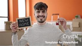  Presentation with keys - Presentation enhanced with young-hispanic-man-smiling-confident background and a gray colored foreground