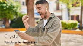  Presentation with video game addiction - Slides enhanced with young-hispanic-man-smiling-confident background and a  colored foreground