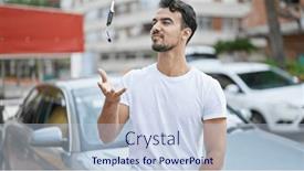  Presentation with car key - PPT theme enhanced with young-hispanic-man-smiling-confident and a lemonade colored foreground