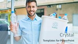  Presentation with plastic recycling - Slides having young-hispanic-man-smiling-happy background and a sky blue colored foreground