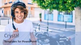  Presentation with moto - Beautiful PPT theme featuring young-hispanic-man-smiling-happy backdrop and a light blue colored foreground