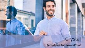  Presentation with citi bank - Beautiful presentation theme featuring young-hispanic-man-smiling-happy backdrop and a light blue colored foreground