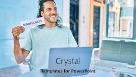  Presentation with mindfulness - Audience pleasing presentation theme consisting of young-hispanic-man-smiling-happy backdrop and a light blue colored foreground