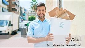  Presentation with recycling - Colorful presentation theme enhanced with young-hispanic-man-smiling-happy backdrop and a light gray colored foreground
