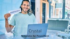  Presentation with mindfulness - Slide deck having young-hispanic-man-smiling-happy background and a light blue colored foreground