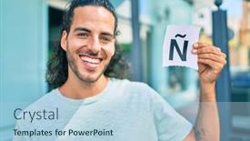  Presentation with college education happy smiling - PPT theme with young-hispanic-man-smiling-happy background and a light blue colored foreground