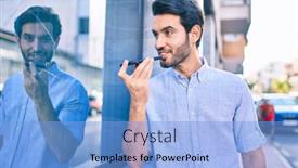  Presentation with audio - Presentation design consisting of young-hispanic-man-smiling-happy background and a light blue colored foreground