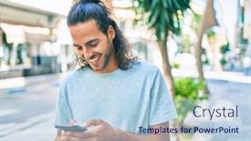  Presentation with city - Beautiful theme featuring young-hispanic-man-smiling-happy backdrop and a light blue colored foreground